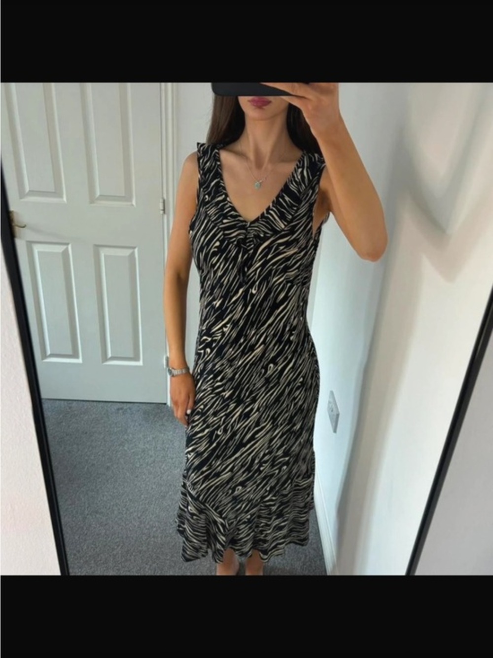 Reformation Vintage Black & Cream V-Neck Midi Dress